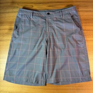 Lululemon Commission Shorts Men 36 Purple Plaid Chino Golf Casual Stretch Preppy